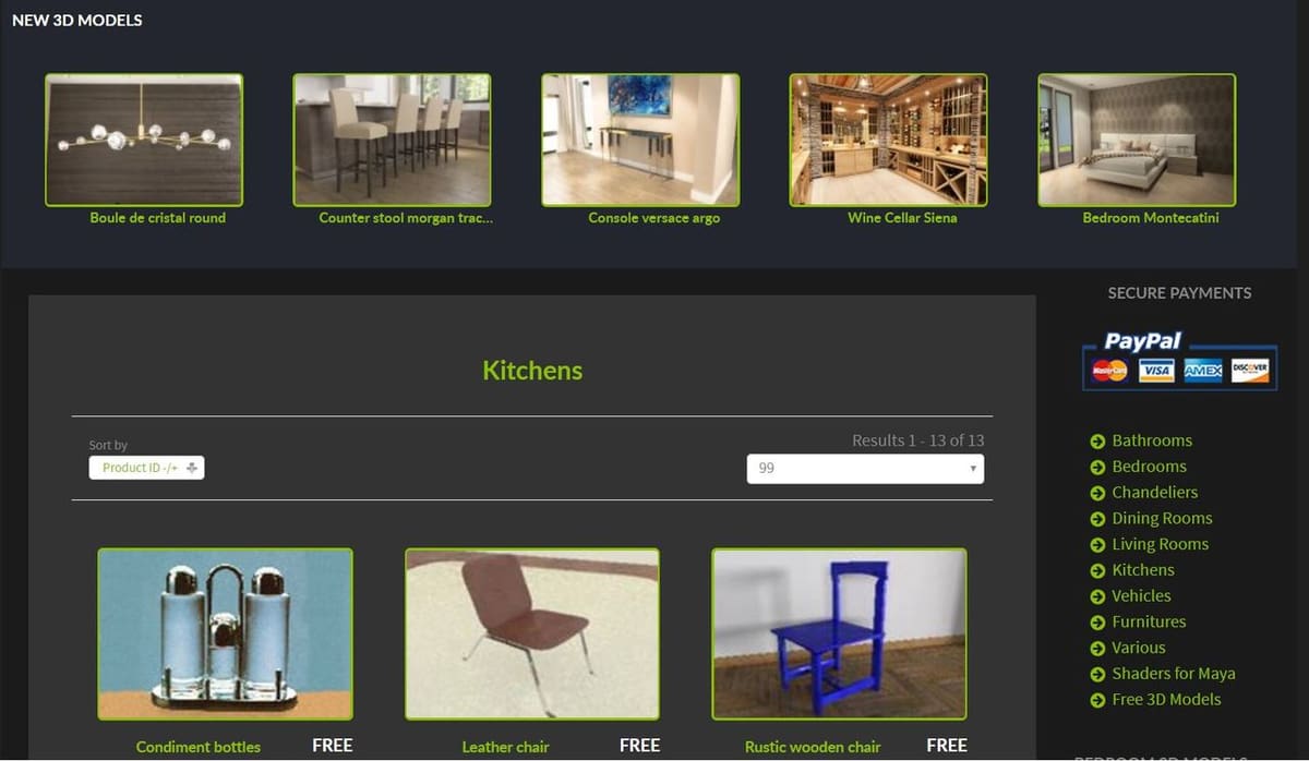 Various models and categories on Lugher 3D