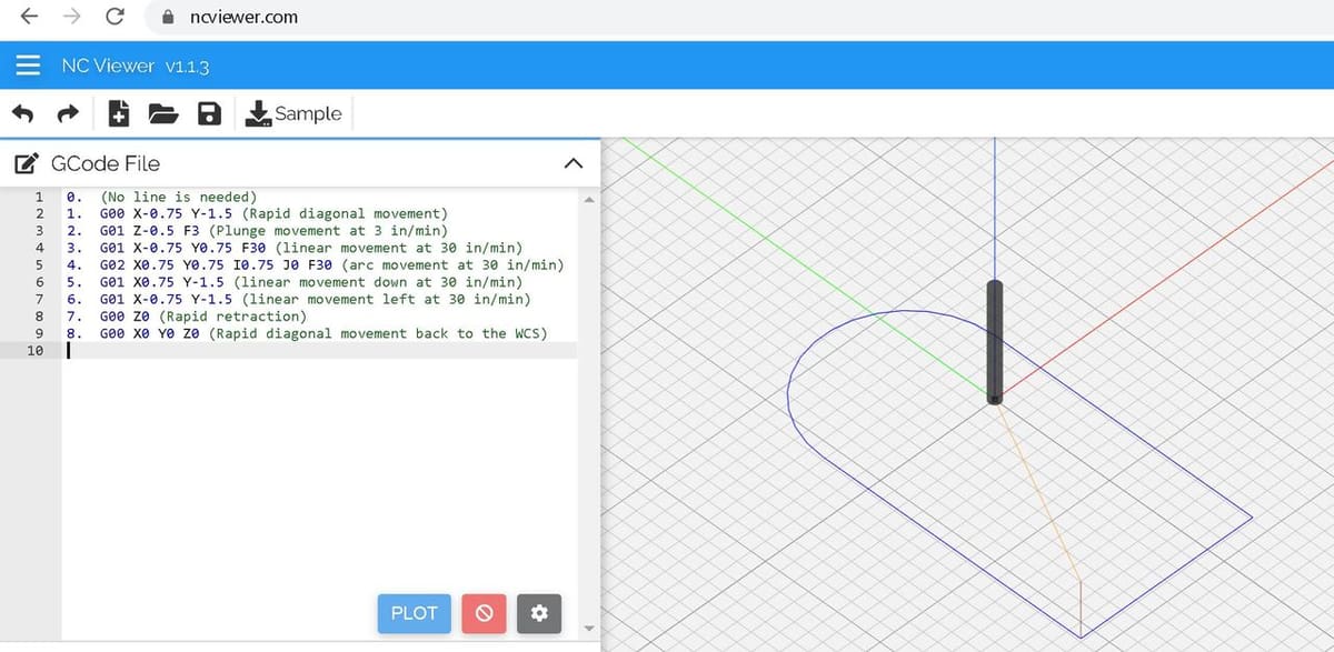 A simulation of the written G-code