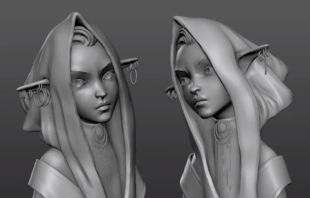 A character bust sculpted in Blender