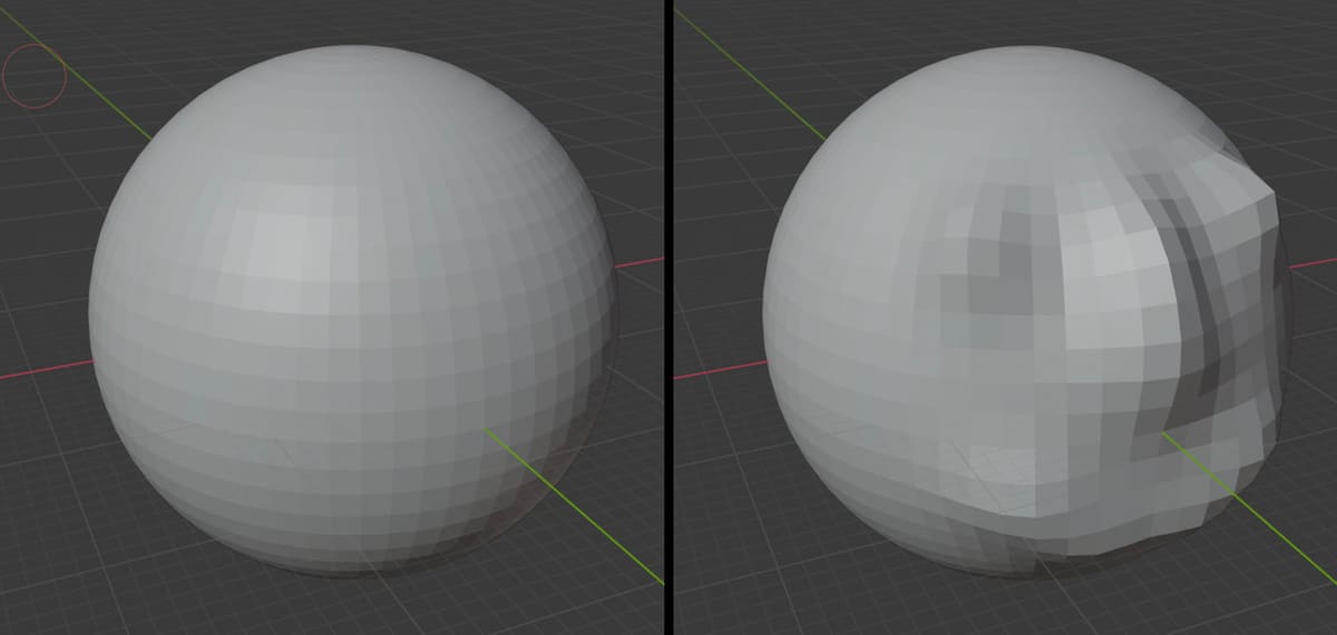 Before and after using the draw sculpt tool