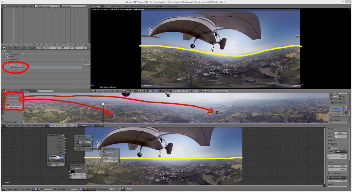 A video being stabilized by two markers in Blender.