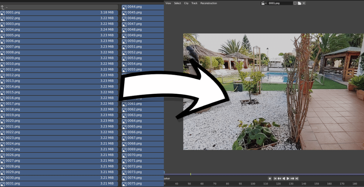 Selecting the frames and importing to a Blender viewport preview