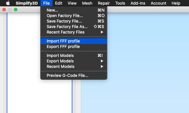 The FFF profile management options