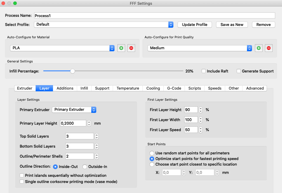The advanced process settings