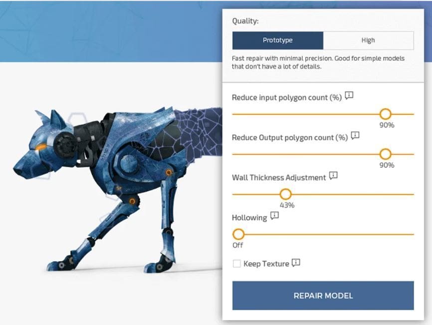 MakePrintable's model repair tool