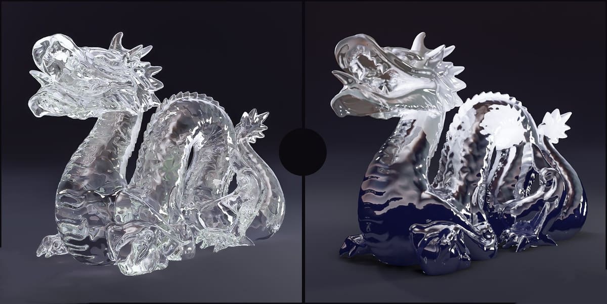 This ice dragon is rendered using two different techniques