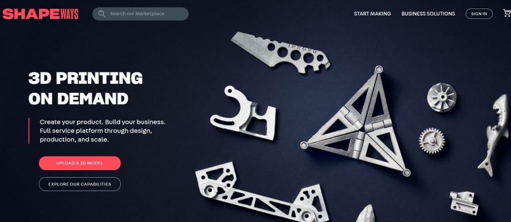 The welcome page of Shapeways