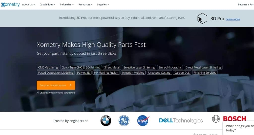 Xometry's opening page