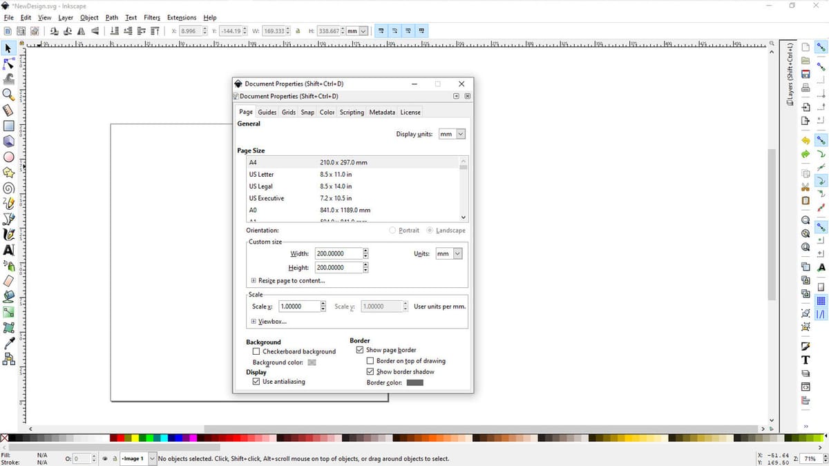 We should change the page settings to reflect our work area