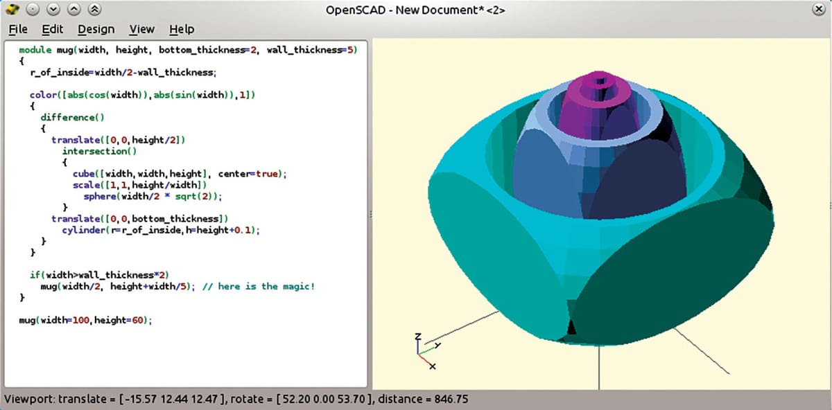 OpenCAD's code-based UI lets you pinpoint your object parameters with extreme precision
