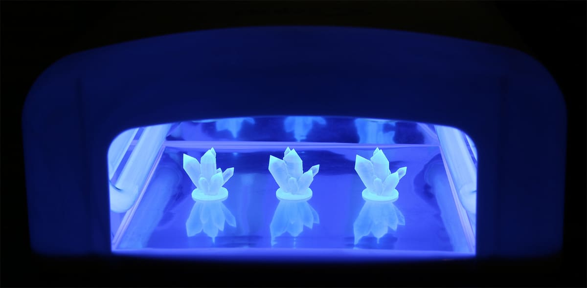 Curing SLA prints under UV light to reach full strength