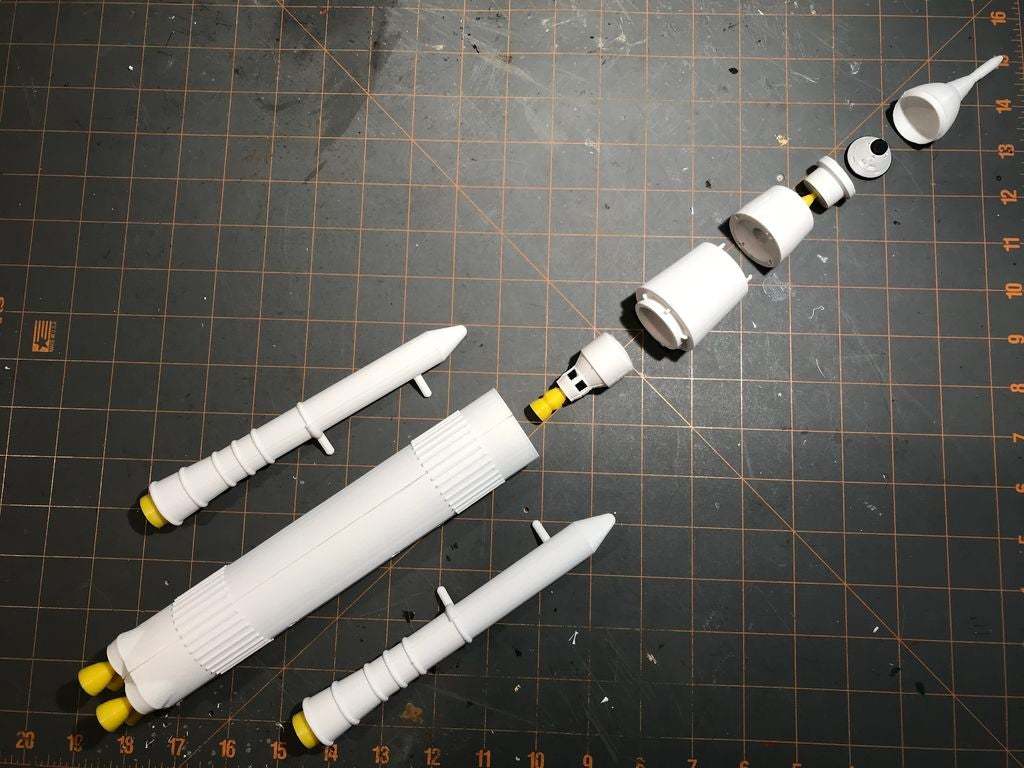 An exploded view of this 3D printed Space Launch System