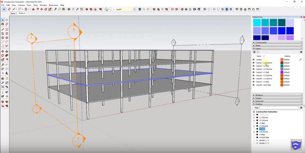 Using section cuts for animation in SketchUp works well with construction animations