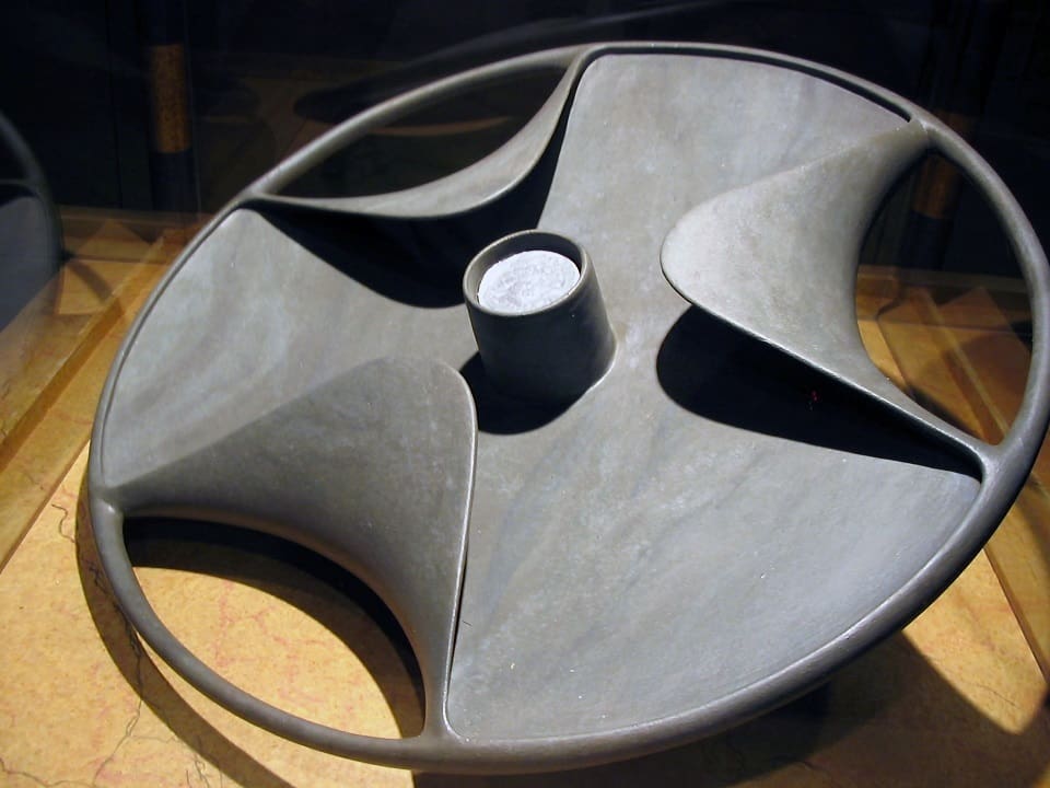 A fruit dish made by ancient Egyptian lathes from a material too brittle to sculpt by hand.