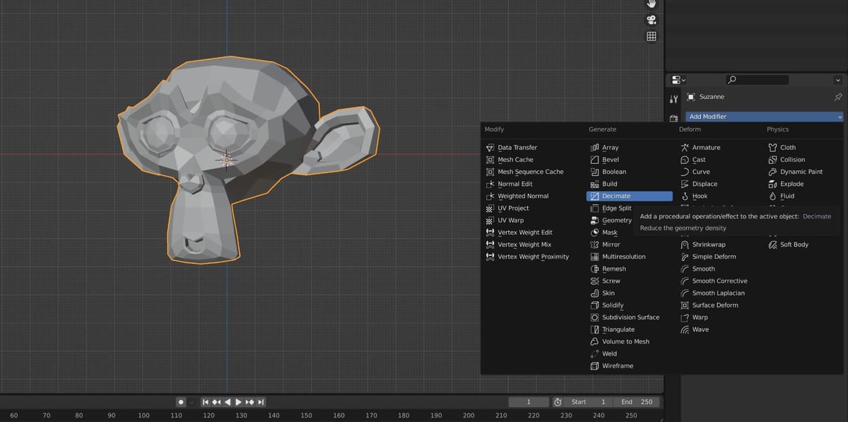 Image of: Adding the Decimate Modifier