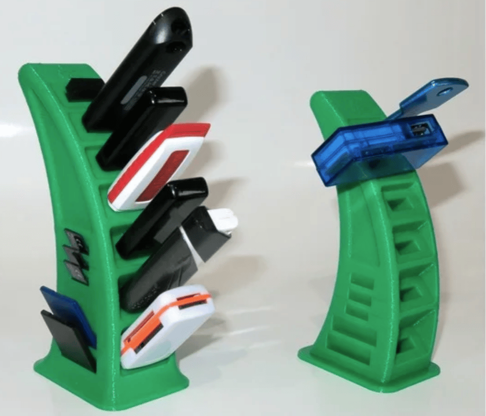 This vertical stand has lots of storage for a small footprint