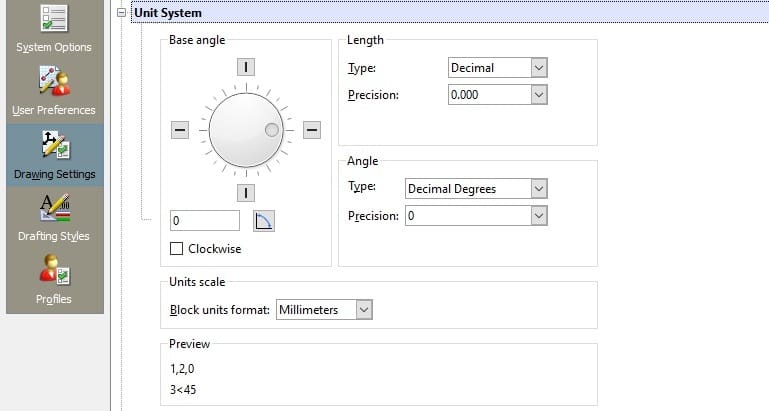 Drawing settings to view the unit of dimension
