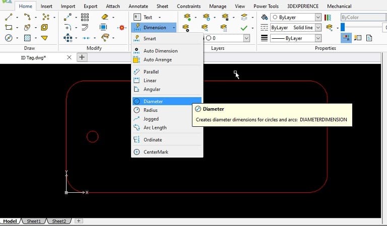 Adding dimensions from the dropdown menu