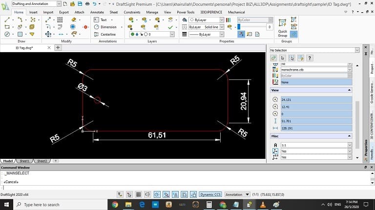 A final look at the ID tag after adding all dimensions