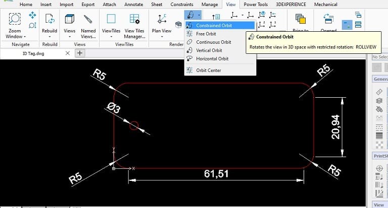 Constrained Orbit allows you to rotate the drawing in 3D space