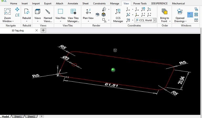 Select the mid-point of the drawing and drag it with your mouse to see it in 3D