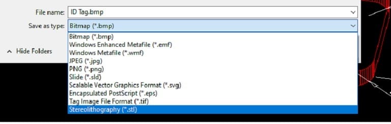 Export file format options