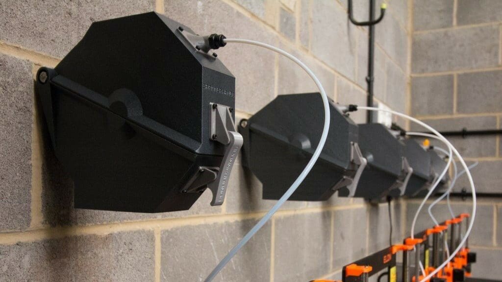 The Spannerhands spool holder mounted on a wall