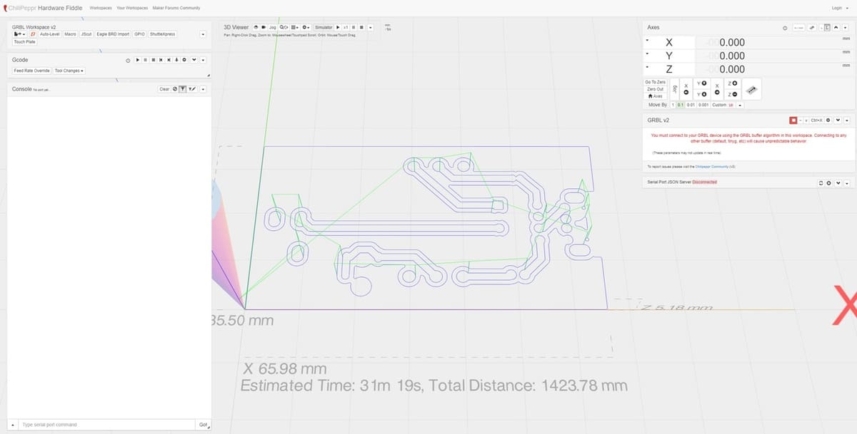 A circuit board design project loaded into ChiliPeppr
