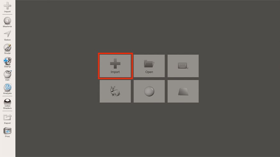 When opening Meshmixer, you'll be greeted by starting action buttons
