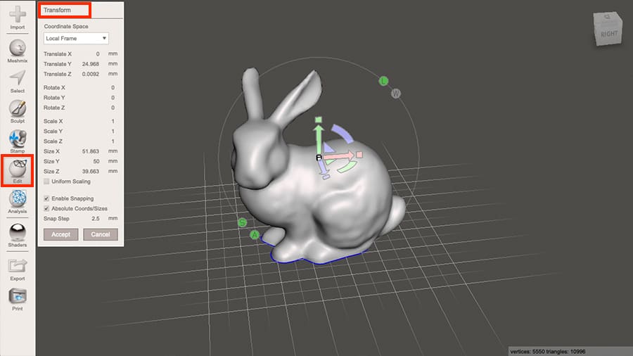 For model positioning and scaling, you can either use the Transform tool panel or your mouse