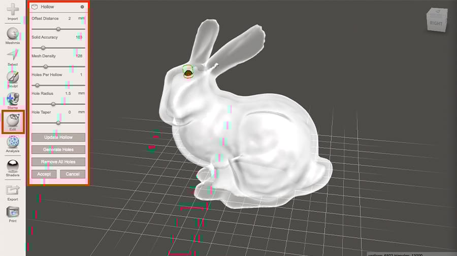 Meshmixer has a special tool designed for hollowing models and creating escape holes