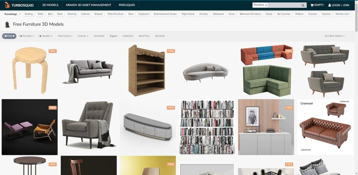 TurboSquid is a great professional 3D model and asset website