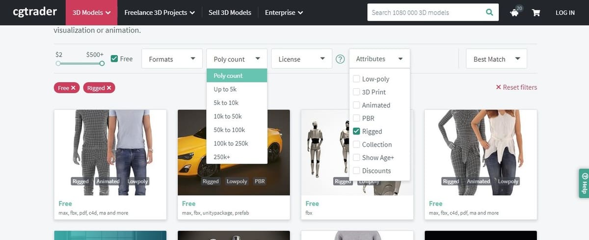 Filters makes quick work of finding rigged models