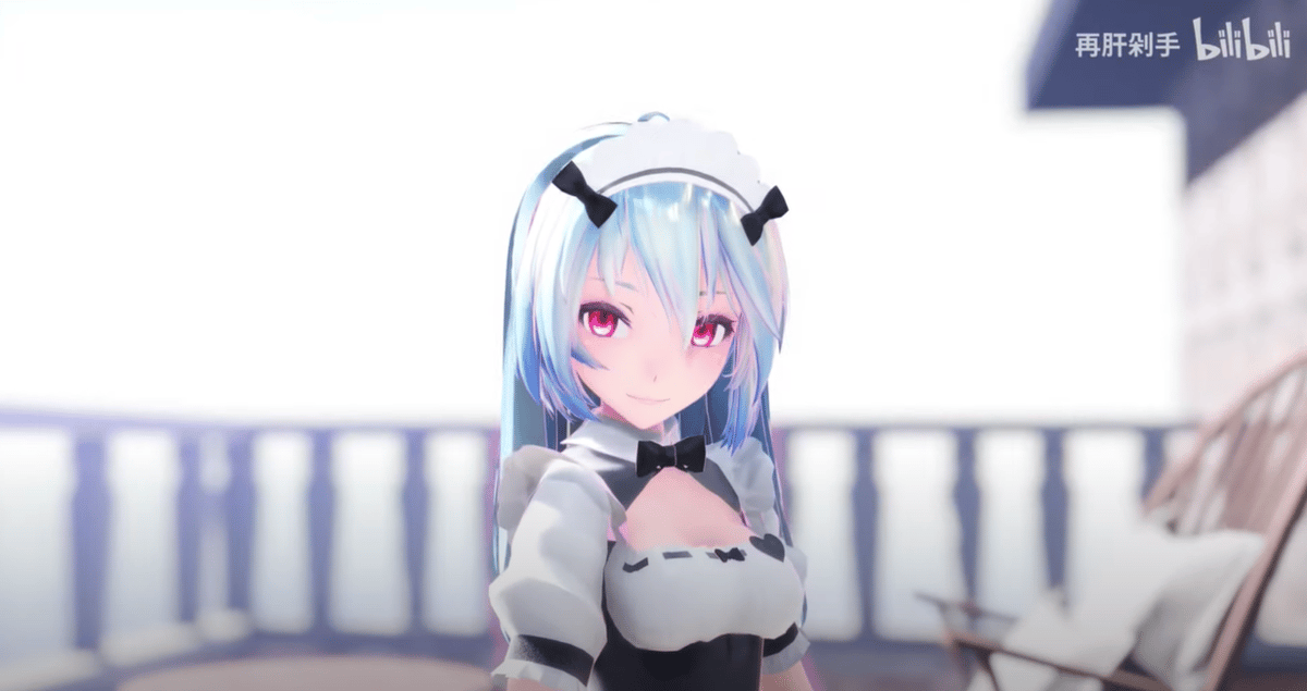 The typical look of a video created using MMD