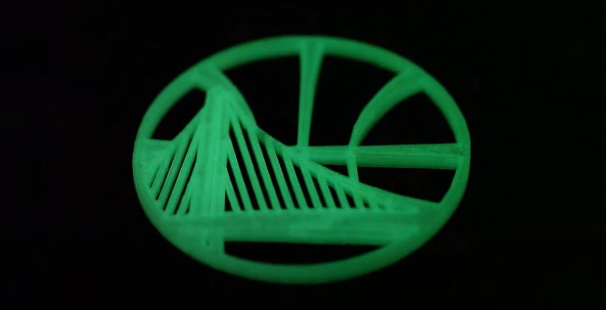 A Golden State Warriors logo printed in Hatchbox Glow in the Dark