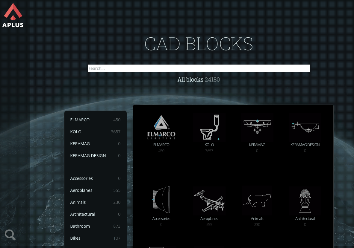 Aplus is a well-organized library of free CAD blocks
