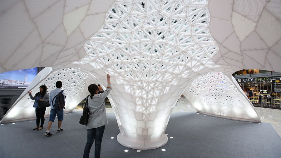 The Vulcan Pavilion's design was inspired by nature's powerful and unpredictable forces