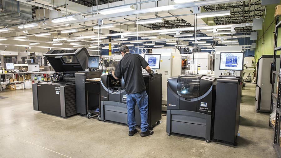 Protolabs' immense manufacturing floor of 3D printing machines