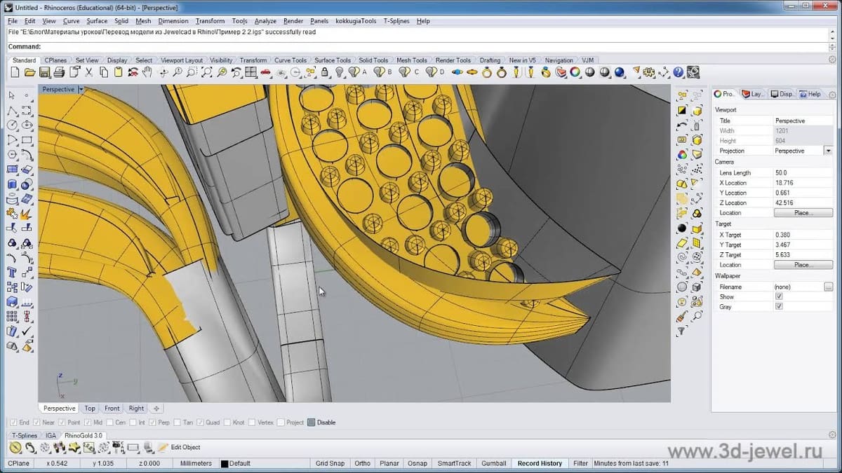 JewelCAD automatically calculates the cost of your design