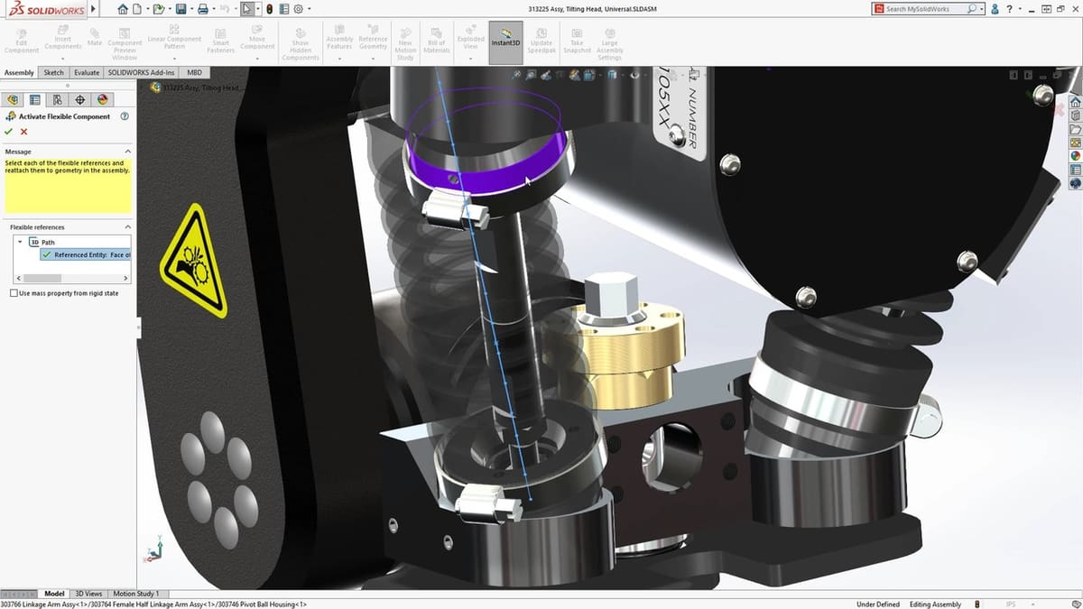 A snippet of SolidWorks 2020, showing the new flexible parts feature