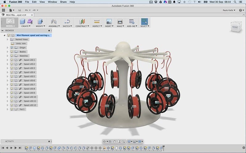 An assembly of a filament spool holder in Autodesk's Fusion 360