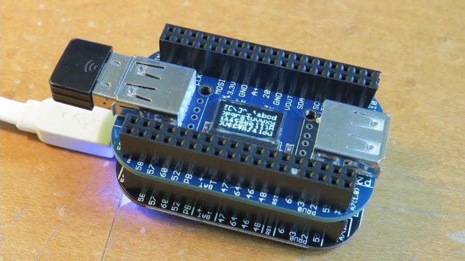A cape to add full-size USB ports and a tiny screen!