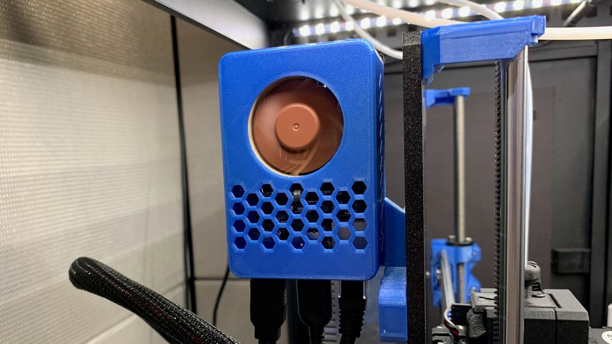 A Raspberry Pi 4 with a PoE enclosure on the Prusa MK3