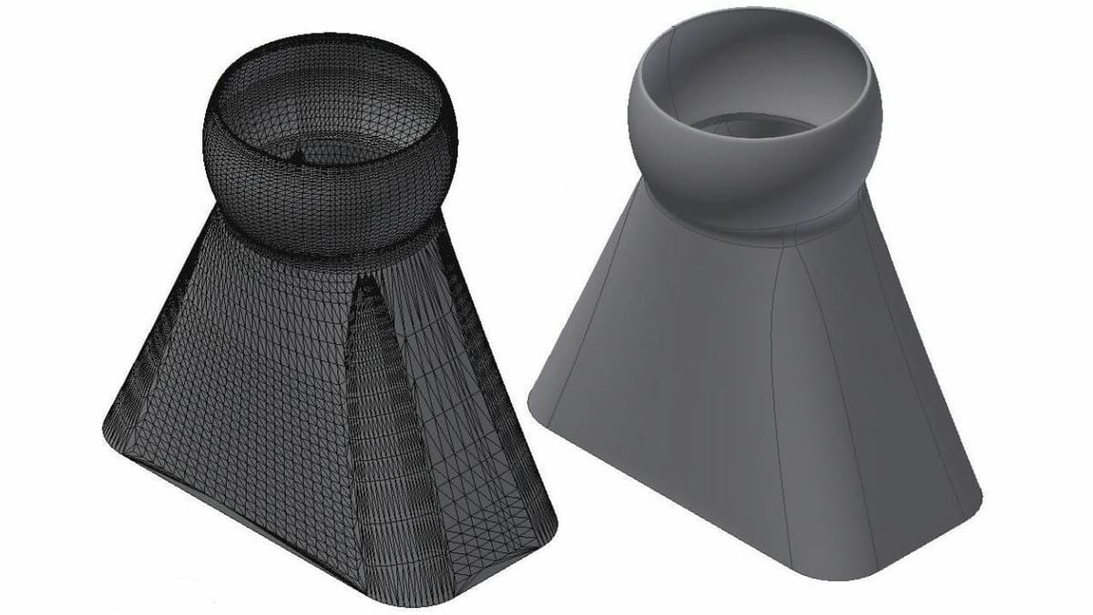 STL files (right) contain meshes while STEP files (left) save the whole body of a part