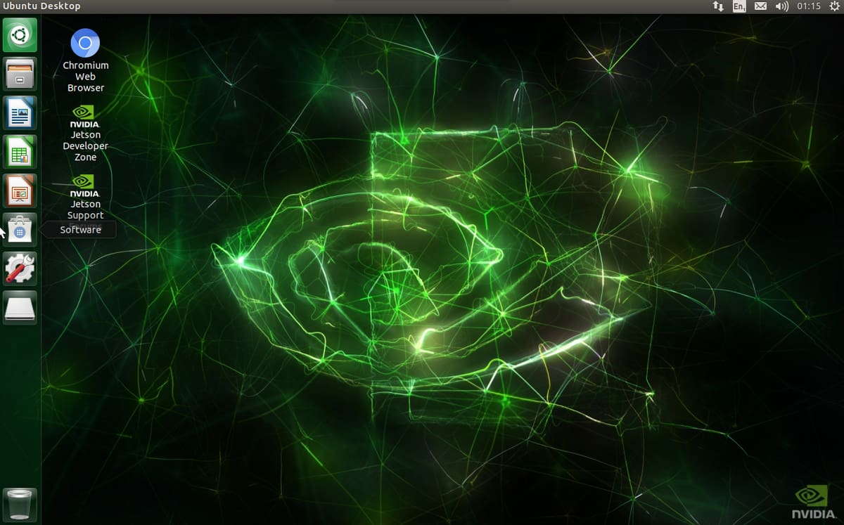 The Jetson Nano over VNC with a shortcut to Chromium web browser available.