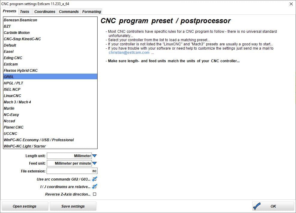 Estlcam CNC Program Presets
