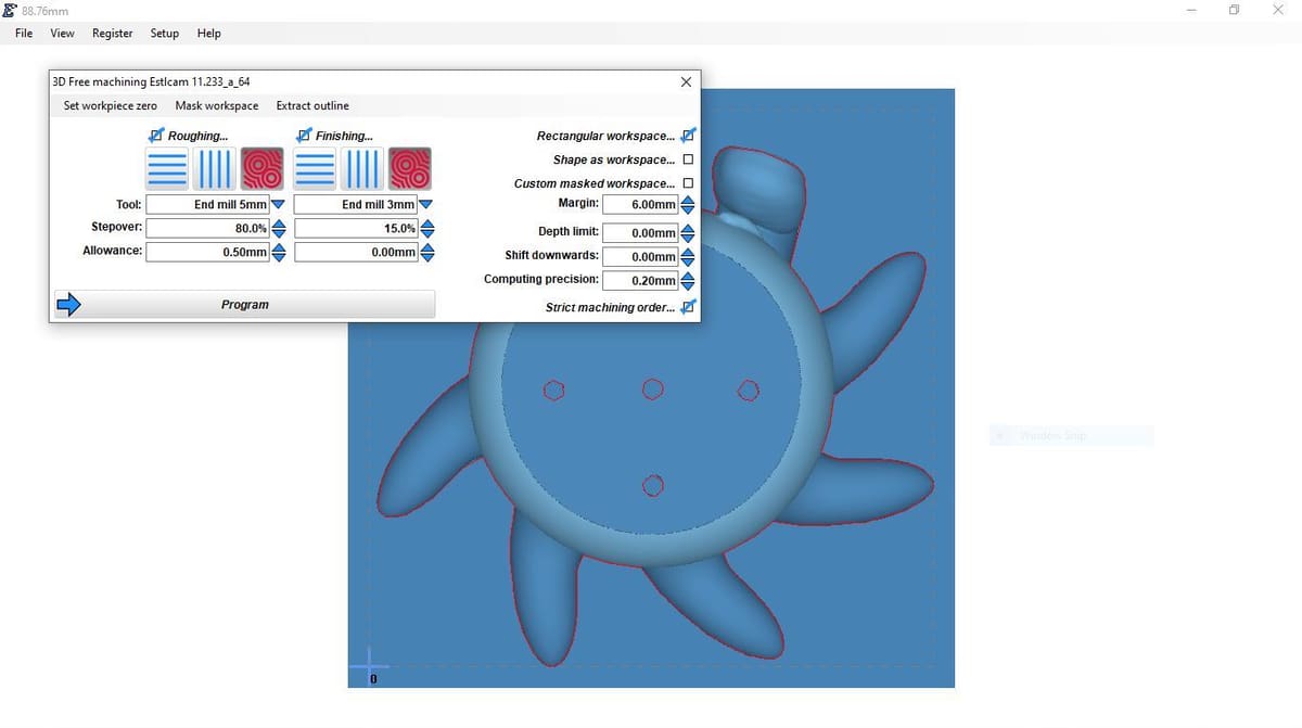 The panel in Estlcam's 3D Milling Environment