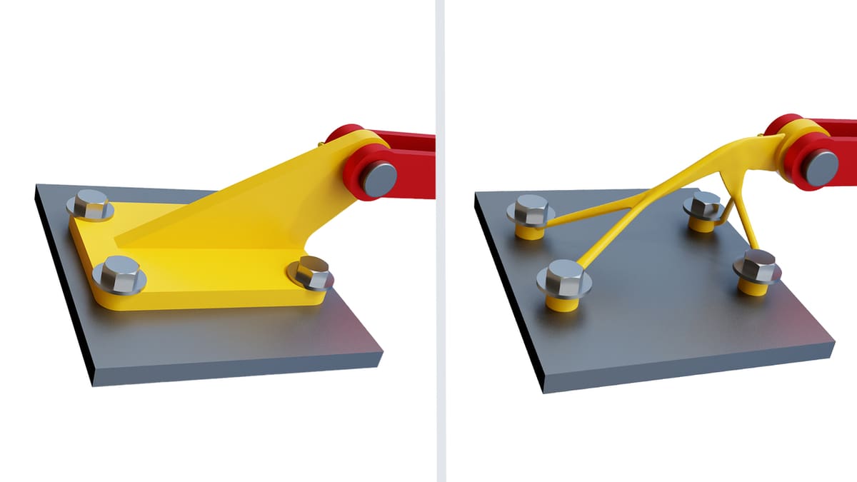 A bracket before and after generative design