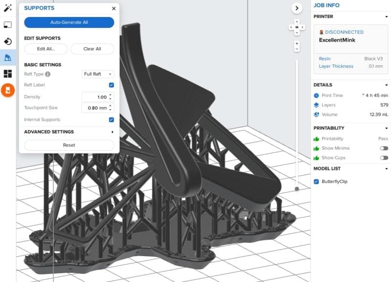 The support tool in PreForm is very customizable