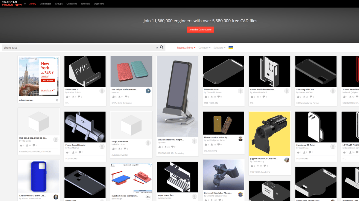 GrabCAD offers a variety of engineering and design models